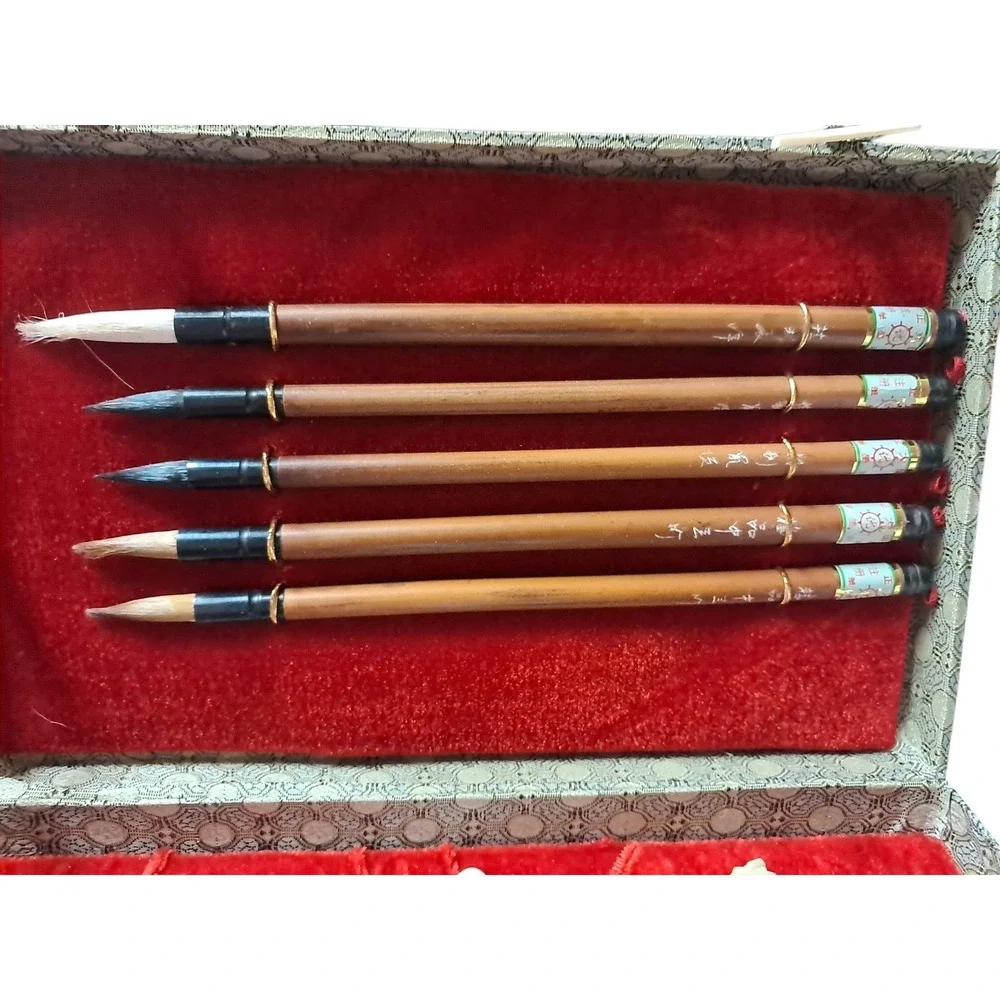Vintage Chinese Calligraphy‎ Set Writing Box Kit w/brushes & ink. NIB